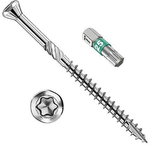800 Terrassenschrauben Edelstahl 5x70mm rostfrei - incl. Bit Torx 25 - C2 martensitisch, AISI 410 für Hartholz-Dielen
