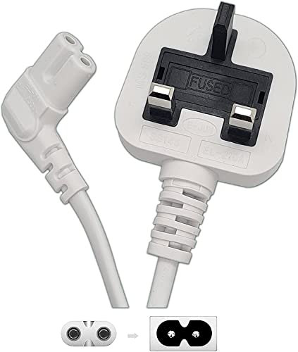 Agagadgets, Angled White 5M Mains Power Cable LG 4k UHD TV Figure 8 2 PIN