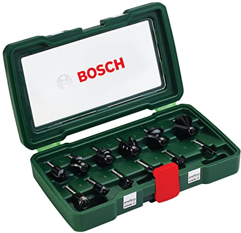 Bosch Accessories Bosch 12tlg. Hartmetall Fräser Set (für Holz, Ø-Schaft 1/4, Zubehör Oberfräse)