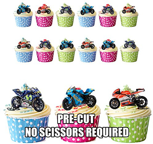 AK Giftshop Moto GP Motorbikes Mix - Edible Cupcake Toppers/Cake Decorations (Pack of 36)