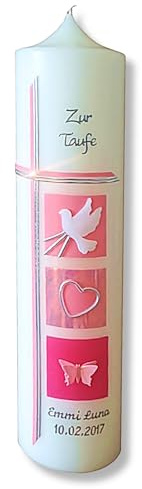 Taufkerze Mädchen Schmetterling, rosa, mit Name und Datum personalisiert. Verschiedenen Größen verfügbar Individuell und Handgestaltet