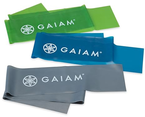 Gaiam Restore Strength and Flexibility Resistance Band Kit Set - 3 Levels of Resistance - Strength Training Workout Bands for Stretching Muscles - Versatile Exercise Tool - Light, Medium, and Heavy