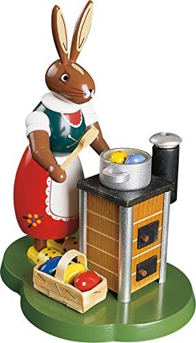 Richard Glässer Hase am Räucherofen, Osterhase aus Holz reich bemalt, Erzgebirge, Seiffen, Artikelnr.13046
