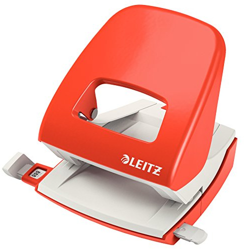 Leitz hål punch, 30 ark, styrstång med formatmarkeringar, metall, NeXXt räcke, 50080020 – ljusröd
