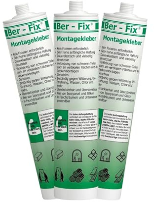 Ber-Fix Montagekleber nur Kleber extra stark weiß 3er Pack | Montagekleber nur Kleber weiß 3er Pack: Montagekleber für Kleben statt Bohren: geeignet für Leisten, Platten