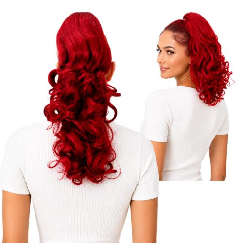 CAISHA 2 IN 1 30cm E 40cm Posticcio Treccia Portare I Codini Extensions Per I Capelli Voluminoso Ondulato Rosso H10-2
