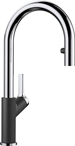 BLANCO CARENA-S Vario | Küchenarmatur in anthrazit/chrom | Hochdruck | Mit herausziehbarem Schlauch | Wechsel von Klarstrahl in Brausestrahl | Wasserqualität & wassersparend | [11x24x41,3 cm]