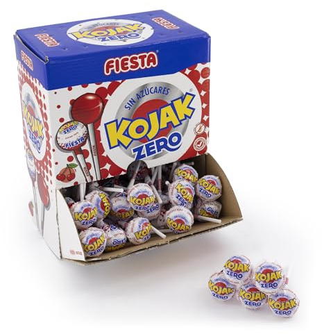FIESTA Kojak Sin Azúcar Caramelo con Palo Sabor Cereza - Caja de 70 unidades
