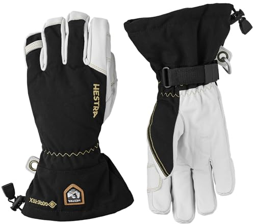 Hestra Army Leather Gore-TEX - Waterproof, Long-Cuffed 5-Finger Snow Glove for Skiing, Snowboarding and Mountaineering, Black, 10