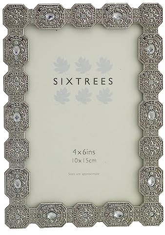 Sixtrees Ornate Vintage Silver and Crystal 6 x 4 inch Photoframe - Sarah