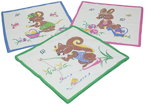 Betz 12 Stück Kinder Stoff Taschentücher Kindertaschentücher Set Größe 26x26 cm 100% Baumwolle Tier Motive Design 6
