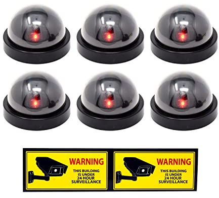 Mandala Crafts Fake Security Cameras with LED Light, 6 Pack Indoor Outdoor Simulated CCTV Video Surveillance, Dummy Security Cameras