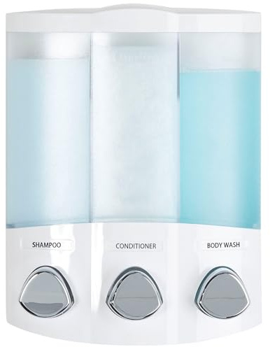 Better Living Products, White 76354 Euro Series TRIO 3-Chamber Soap and Shower Dispenser