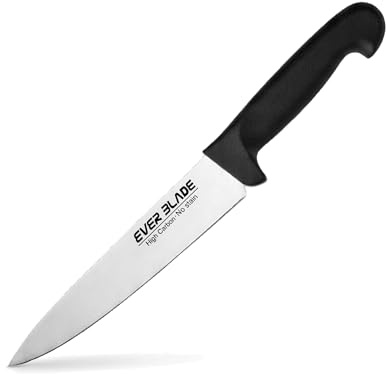 EVER BLADE 7.5 Inch Professional Chef Knife - 190mm Blade - HACCP Colour Coded Black Handle, Japanese High Carbon Stainless Steel Kitchen Knife, Non-Slip Textured Grip for Catering & Commercial Use