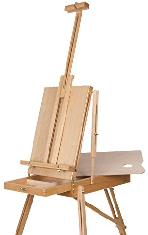 Paintersisters tragbare Kofferstaffelei mit Schublade - große Holzstaffelei 186 cm aus nachhaltigem Buchenholz, Feld + Tischstaffelei für Künstler inkl. Holzpalette