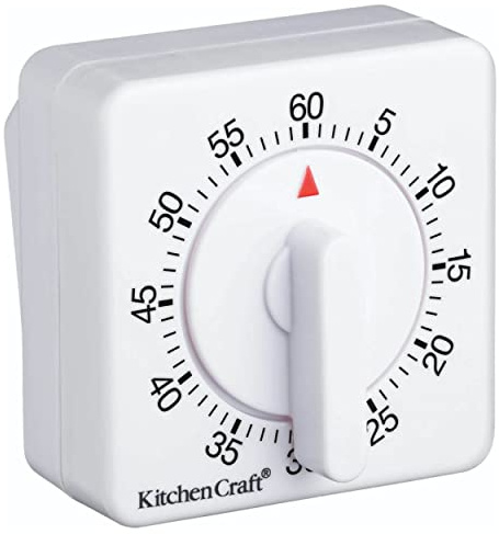 KitchenCraft Uppvridbar Äggklocka/Timer, 60 Minuter, Plast, Vit, 7 cm x 7 cm x 3,5 cm, Vit, KCTIM1HR