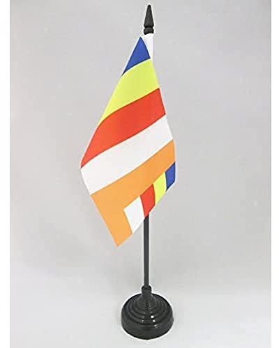 AZ FLAG - Buddhistisk bordsflagga - 15 x 10 cm - mini buddhistisk kontorsflagga 100% polyester med 25 cm skaft och svart plastbas