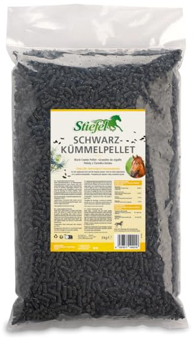 Stiefel Schwarzkümmel, 100% natürlicher Schwarzkümmelkuchen, zur Unterstützung für Haut, Fell, Atemwege, Immunsystem & Verdauung, Pellets, 3kg