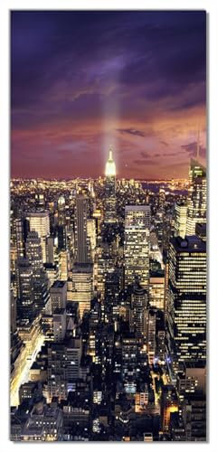 Wallario Selbstklebende Türtapete New York bei Nacht - Panoramablick über die Stadt - Türposter 93 x 205 cm Abwischbar, rückstandsfrei zu entfernen