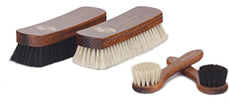 Langer & Messmer kit de brosses à Chaussures en CRIN de Cheval et de chèvre pour l'entretien Professionnel des Chaussures en Cuir Lisse