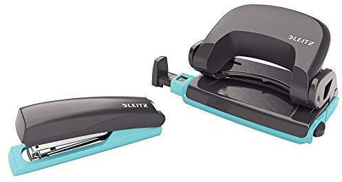 Leitz Mini Heftgerät und Locher-Set, Für 10 Blatt, Inkl. Heftklammern, Ergonomische Form, Dunkelgrau, Urban Chic, 55996089
