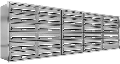 AL Briefkastensysteme, 29er Unterputzbriefkasten, Briefkasten rostfrei, 29 Fach Briefkastenanlage modern, Edelstahl Postkasten