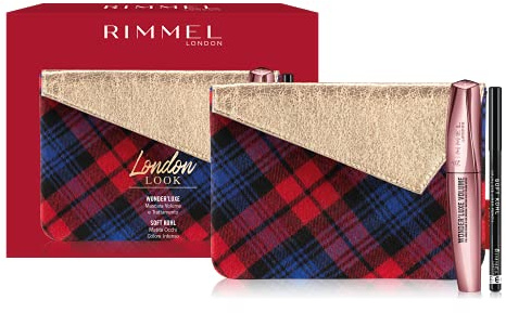 Rimmel London, Confezione Regalo Donna London Look, Pochette Metalizzata e Tartan con Mascara Wonder'Luxe e Matita Occhi Soft Kohl Kajal