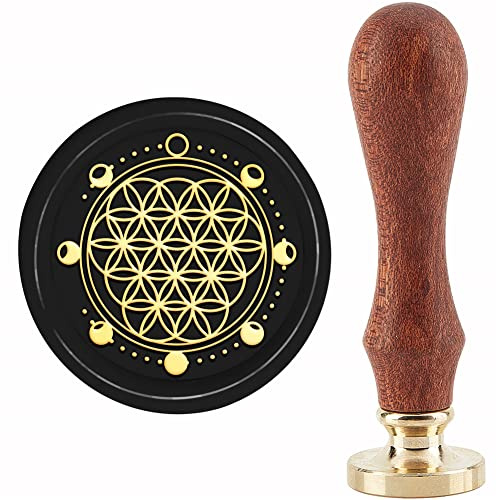 craspire Mondwachssiegelstempel Blume des Lebens Siegelwachsstempel 30 mm Retro Vintage Abnehmbarer Messingstempelkopf Mit Holzgriff