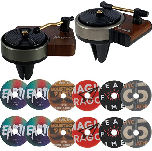 Caffney 2-in-1 Car Air Freshener & Diffuser - Retro Record Player Shape, 12 Aromatherapy Tablets