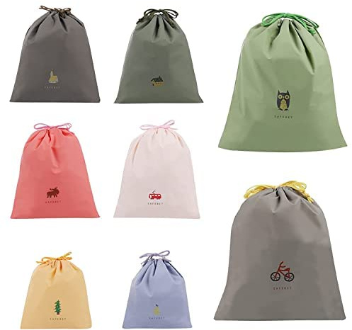 8 Pièces Sac à Cordon Imperméable, Sac Linge Sale Enfant, Pochette Tissu Cordon Rangement, Organiseurs De Bagage Sacs Pour Voyage Camping Piscine 3 Tailles