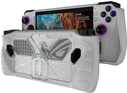 Chushane Protective Case with Foldable Kickstand for ASUS Rog Ally 2023 Release Full Body Drop-Proof Handheld Game Console Protector Stand Case with Shockproof,Non-Slip,Anti-Collision (White+Clear)