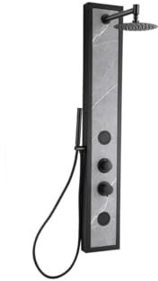 Vente-unique-Columna de ducha hidromasaje negra con decoración de piedra - Alt. 127 x Ancho 48,5 cm - LETIYA