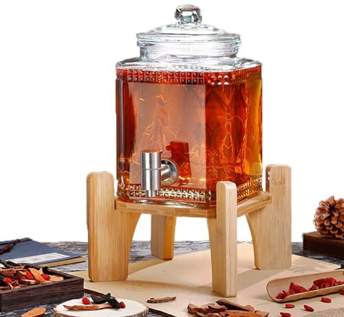 Dispenser per bevande in vetro, dispenser per acqua da 3 l/5 l/7,5 l con rubinetto e coperchio, dispenser per bevande in bottiglia di acqua fredda, barattoli di birra limonata contenitore per 3L B