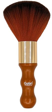 Gabri Neck Duster Brush - Extra Soft Fade Brush for Men's Grooming - Professional Neck Brush for Barbers and Stylists, Cleaning Hairbrush Salon Hairdressing (Red Bristle Lux Wood Handle 19cm)