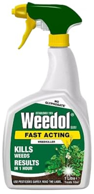Weedol Gun Fast Acting Weedkiller 1L - Kills Weeds Fast, Visible Results in 24 Hours, Ideal for Paths, Patios, Driveways, and Flower Beds, Easy-to-Use, Ready to Spray Solution.