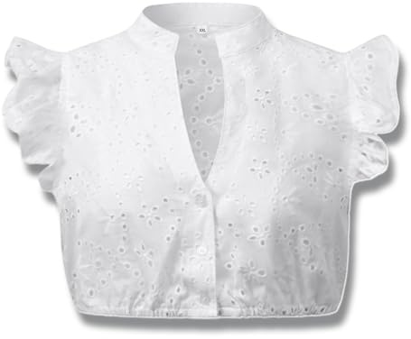 XDGBGFN Dirndl blus damer vingärmar Dirndlblus vit traditionell blus V urringning Hollow Dirndlblus Oktoberfest kostym, Vit, M