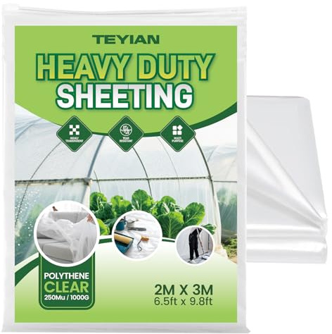 TEYIAN 2 x 3M Heavy Duty Polythene Plastic Sheeting Thickened Plastic Dust Sheets Garden Grow Polythene Cover Sheets Dustproof Waterproof