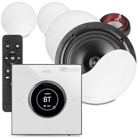 Powerline B100W Bluetooth Ceiling Speaker System with Four 5.25-Inch Ceiling Speakers, In-Wall Amplifier, 10m Speaker Cable – Home Audio Bundle for Wireless Music and Discreet Installation