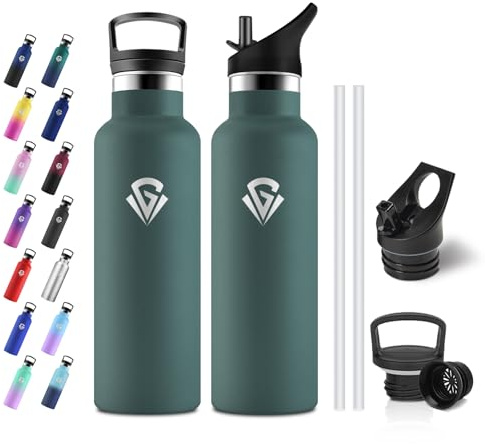 JAPORIA Borraccia Termica 500ml, Bottiglia Acqua senza BPA, Isolamento Termico a Doppia Parete, Borraccia con Cannuccia per Scuole, Viaggio, Uffici
