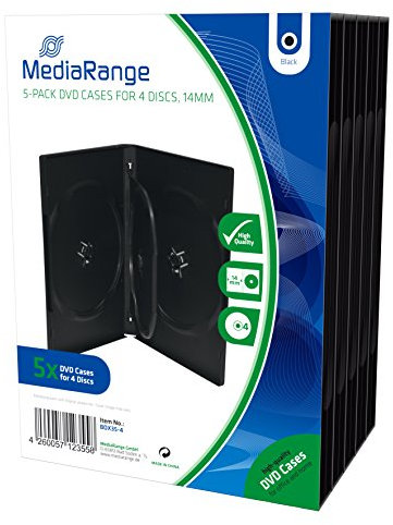 5 custodie per cd e dvd Mediarange quadruple a 4 posti, 14mm come film e videogiochi con tasca trasparente per copertina di alta qualità