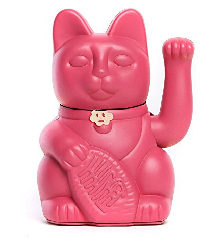 Maneki Neko Chat Porte-Bonheur Japonais Bras Mobile Figurine Peinte à la Main Décoration Maison Bureau Entrée Idée Cadeau Chance Prospérité Bonheur Feng Shui (Rouge Violet, M (10x6x15 cm))