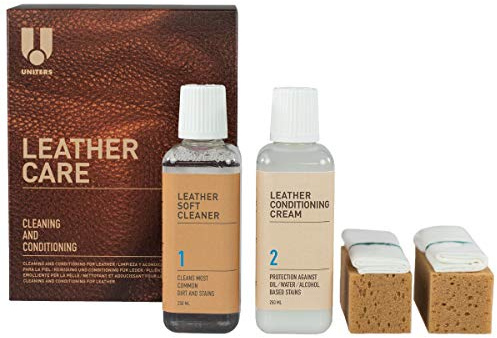 UNITERS Kit d'entretien du Cuir (250 ML) – Kit de Nettoyage pour Cuir avec nettoyant Doux pour Cuir et crème revitalisante pour Meubles, Tissus d'ameublement, Chaussures, Sacs et intérieur de Voiture
