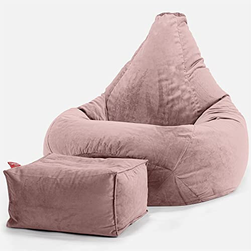 Lounge Pug, Gaming Sitzsack Sessel mit Hocker, Samt Pink