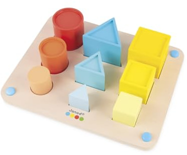 Janod - Grundlagen - Die Rauminhalte - Lernspiel aus Holz Babys und Kleinkinder 3-En-1 - Formen und Farben lernen - Farbe auf Wasserbasis - Ab 18 Monaten, J05062
