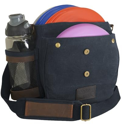 Disc Living Disc Golf Bag | Frisbee Golf Bag | Easy to Carry | Lightweight Fits Up to 10 Discs | 16 oz Waxed Canvas Sturdy Design | Belt Loop | Double Button Design | Bottle Holder