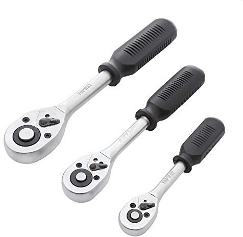 TOPWAY TOWAY Ratchet Wrench Set 3PCs 1/2, 3/8 and 1/4, 24-Teeth Quick-Released Socket Wrench Handle, High Grade Chrome Vanadium Steel, Auto Repair Garage Tool 420010
