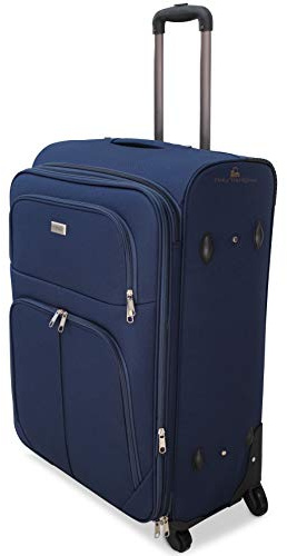 Valise trolley homme femme spacieuse légère semi-rigide extensible 4 roues poches cabine M/L soute XXL, bleu