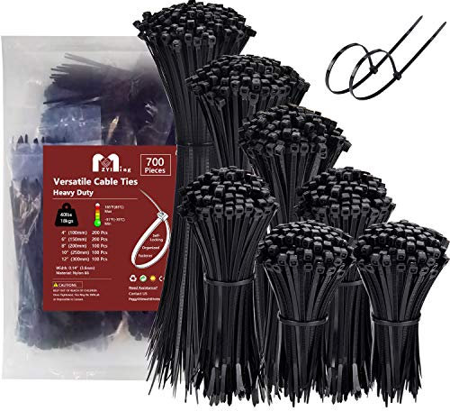 700 Pezzi Fascette Plastica Assortite 100/150/200/250/300mm X 3.6mm Fascette Elettricista Nere Fascette Cavi Autobloccanti Fascetta Piccole per Cable Management, Giardinaggio