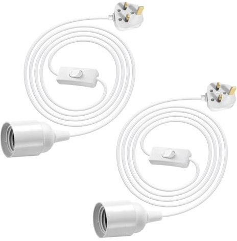E27 Lamp Holder with 450CM Cable Plug in Ceiling Light, 2 Pcs Plug in Pendant Lighting Fitting, Suspended Pendant Light with On/Off Switch, UK Plug Loft Light Garage Light(Without Bulb)