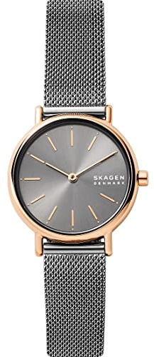 Skagen Signatur Uhr für Damen, Quarzwerk mit Edelstahl- oder Lederarmband, Holzkohle und Roségoldton, 30MM